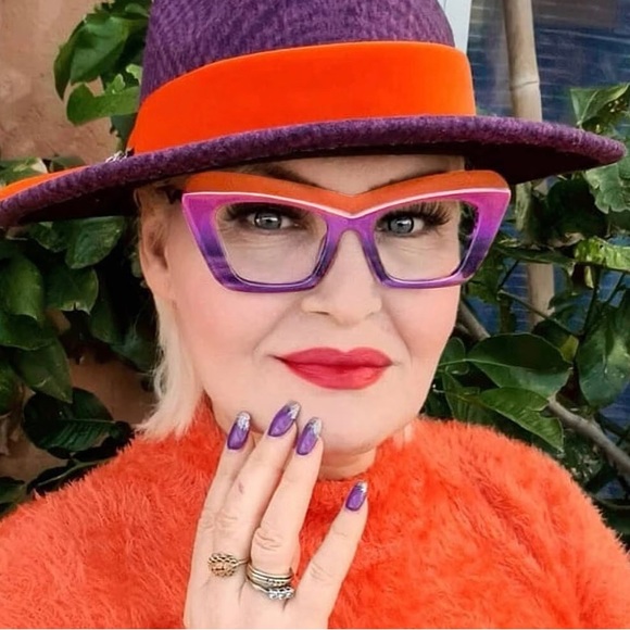 Cat-Eyed Non-Prescription Frames-Orange/Purple - Picture 1 of 5